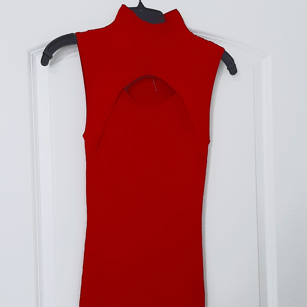 WHBM FORME Red Rib cutout midi dress XS